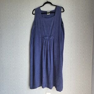 Vtg 90s Tom Tom California Large 100% Linen Chambray Sleeveless Dress Boho Aztec